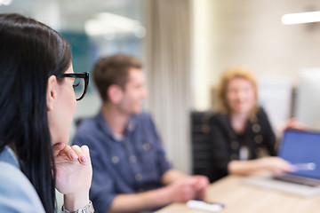 Image showing Startup Business Team At A Meeting at modern office building