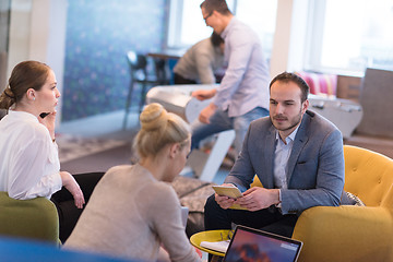 Image showing Startup Business Team At A Meeting at modern office building