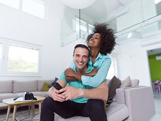 Image showing multiethnic couple hugging