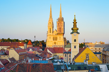 Image showing Zagreb Cathedral at sunset. Croatia