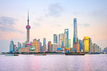 Image showing Shanghai skyline at sunset, China