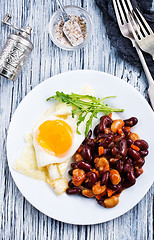 Image showing fried bean with fried eggs