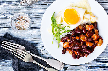 Image showing fried bean with fried eggs