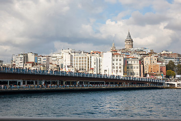 Image showing A view of the Galata Bridge and the Galata Tower