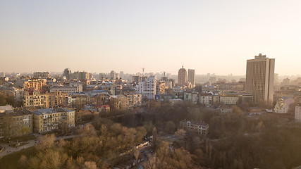 Image showing Panoramic aerial view from the drone, a view of the bird\'s eye view of the the central part of the city of Kiev, Ukraine with churches and the old buildings of the city.