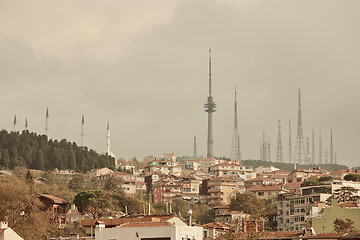 Image showing Landscape panoramic view to the historical part of Istanbul, Turkey with the television towers.
