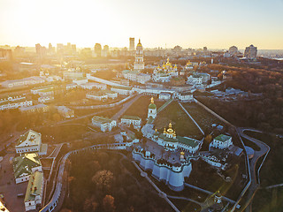 Image showing The Kiev Pechersk Lavra with historical cathedral of the monastery. Panoramic photography from the drone.