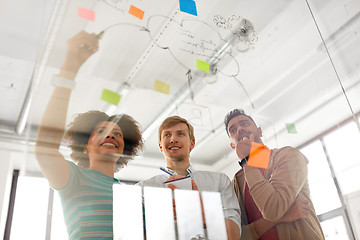 Image showing happy creative team at office glass board