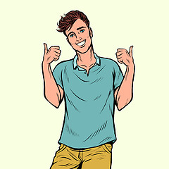 Image showing thumbs up gesture young man