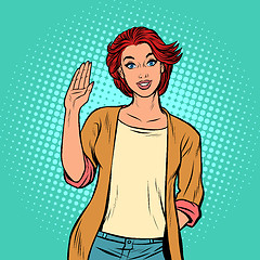 Image showing young woman gesture Hello