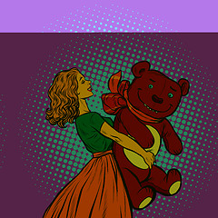 Image showing young woman and bear gift. Birthday. A celebration of love