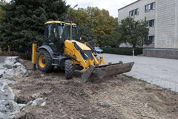 Image showing excavator stands on a construction site