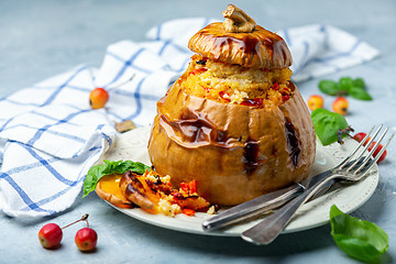 Image showing Pumpkin baked with couscous and vegetables.