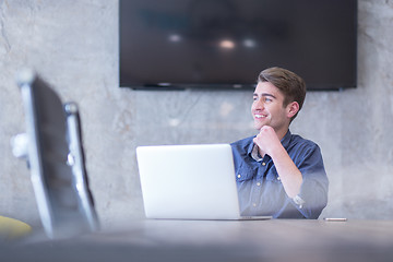 Image showing businessman working using a laptop in startup office