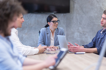 Image showing Startup Business Team At A Meeting at modern office building