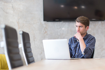 Image showing businessman working using a laptop in startup office