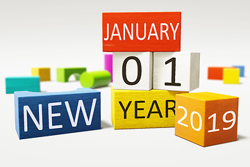 Image showing new year january thirst 2019 colorful building blocks