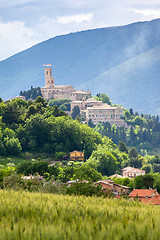 Image showing Camerino in Italy Marche over colourful fields