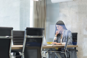 Image showing businesswoman using a laptop in startup office