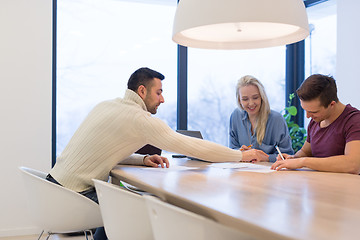 Image showing Startup Business Team At A Meeting at modern office building