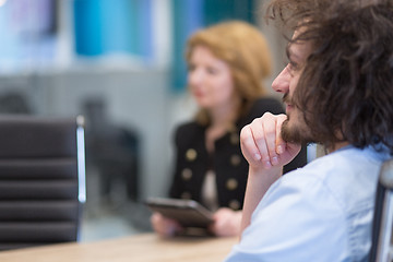 Image showing Startup Business Team At A Meeting at modern office building