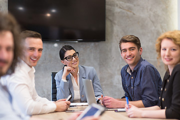 Image showing Startup Business Team At A Meeting at modern office building