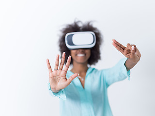 Image showing black girl using VR headset glasses of virtual reality