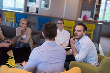 Image showing Startup Business Team At A Meeting at modern office building