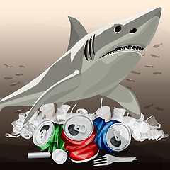 Image showing Environment Pollution Illustration And Shark