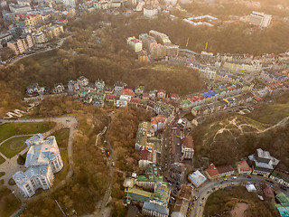 Image showing Aerial view of Vozdvizhenka district and museum of Kiev history at sunset. Ukraine.