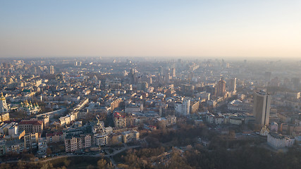 Image showing Panoramic aerial view from the drone, a view of the bird\'s eye view of the the central historical part of the city of Kiev, Ukraine, with old buildings of the city.