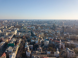 Image showing Landscape on the old city of Kiev with a spring sunny day. Photography from a drone