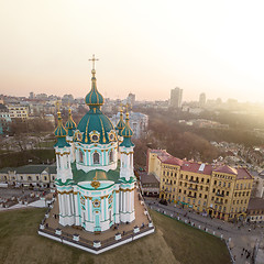 Image showing Famous saint Andrew\'s church and panorama of Kiev, Ukraine