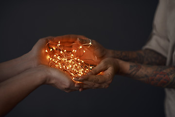 Image showing Christmas lights garland in female hands