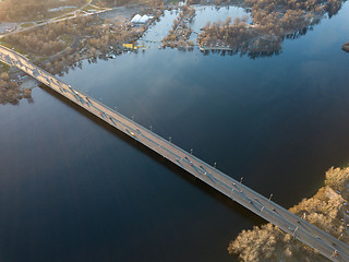 Image showing Aerial photo of the Dnieper and the North Bridge in April. Kiev, Ukraine