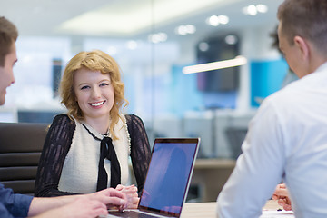 Image showing Startup Business Team At A Meeting at modern office building