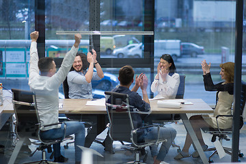 Image showing startup Group of young business people celebrating success