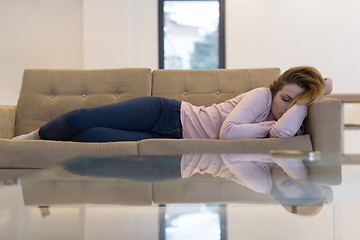 Image showing Woman Sleeping On Sofa