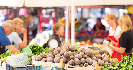 Image showing Farmers\' market stall.