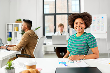 Image showing happy smiling african american woman at office