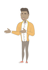 Image showing Young african-american happy man gesturing.