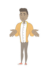 Image showing Young african man shrugging shoulders.