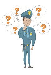 Image showing Young hispanic policeman thinking.