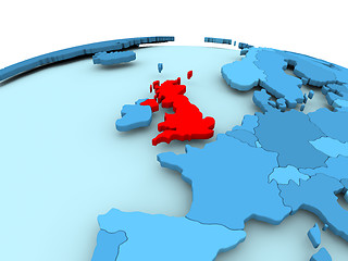 Image showing United Kingdom on blue political globe