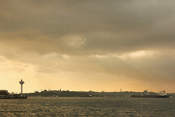 Image showing Landscape panoramic view from the sea to the historical part of Istanbul, Turkey.