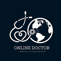 Image showing Sign in the form of a stethoscope in the shape of the heart and globe. Can be used as a logo for online medicine, telemedicine or earth day