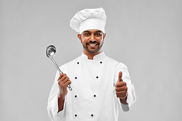 Image showing happy indian chef with ladle showing thumbs up