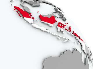 Image showing Map of Indonesia with flag on globe