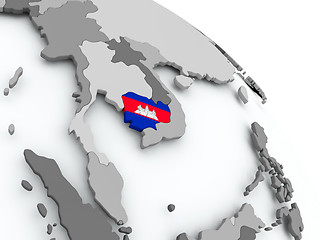 Image showing Map of Cambodia with flag on globe