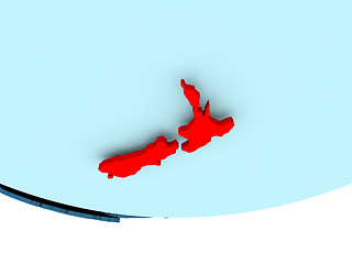 Image showing New Zealand in red on blue map